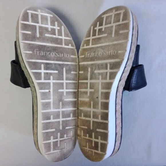 Franco Sarto Titan Sandals Women's 7M Black Leather Slip On 2-Strap Flats - Picture 7 of 8